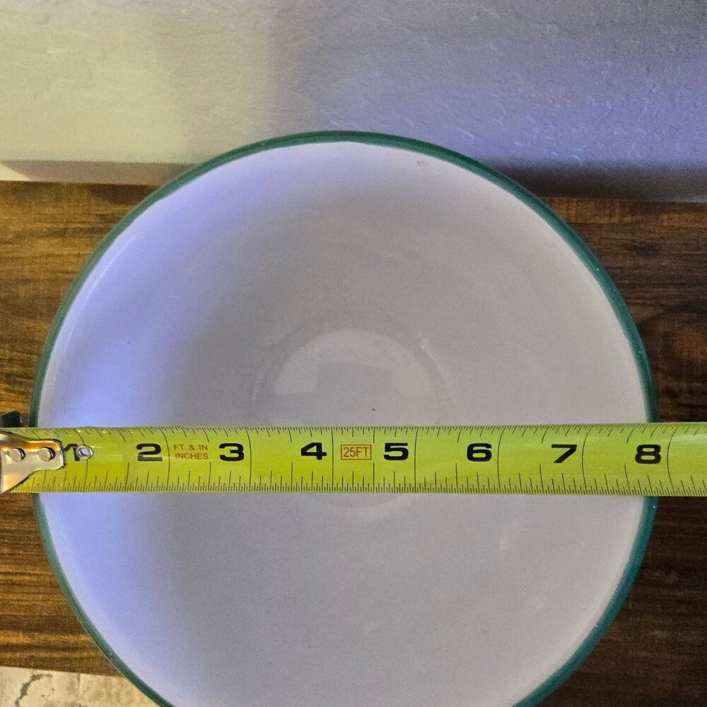 Pier 1 Vintage HandPainted Striped Ceramic Mixing Bowl Green White Italy 8" READ - Picture 11 of 12
